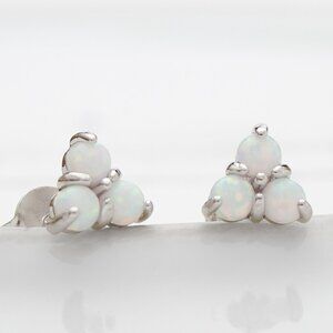 Tiny Opal Sterling Silver Earrings, Dainty Unique 925 Silver Earrings